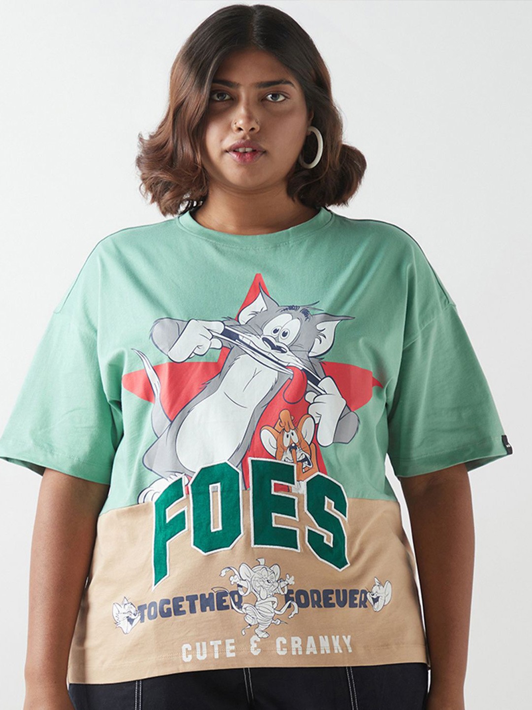 

Bewakoof Plus Women Printed T-shirt, Green