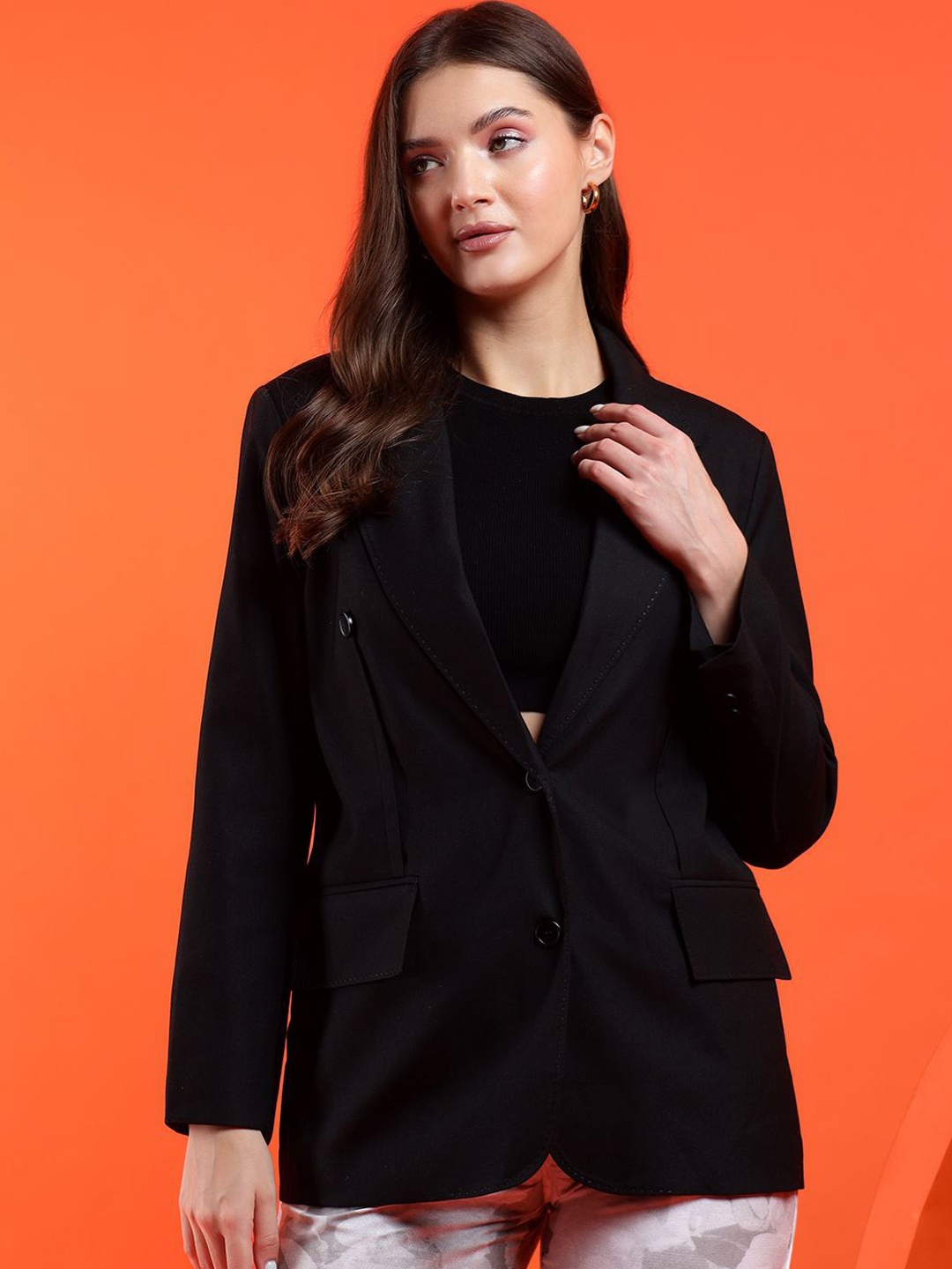 

Kotty Women Solid Notched Lapel Collar Overcoat, Black