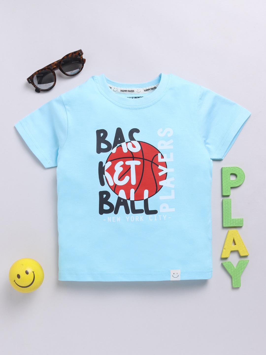 

Happy Faces Kids Boys Typography Printed Pure Cotton T-Shirt, Blue