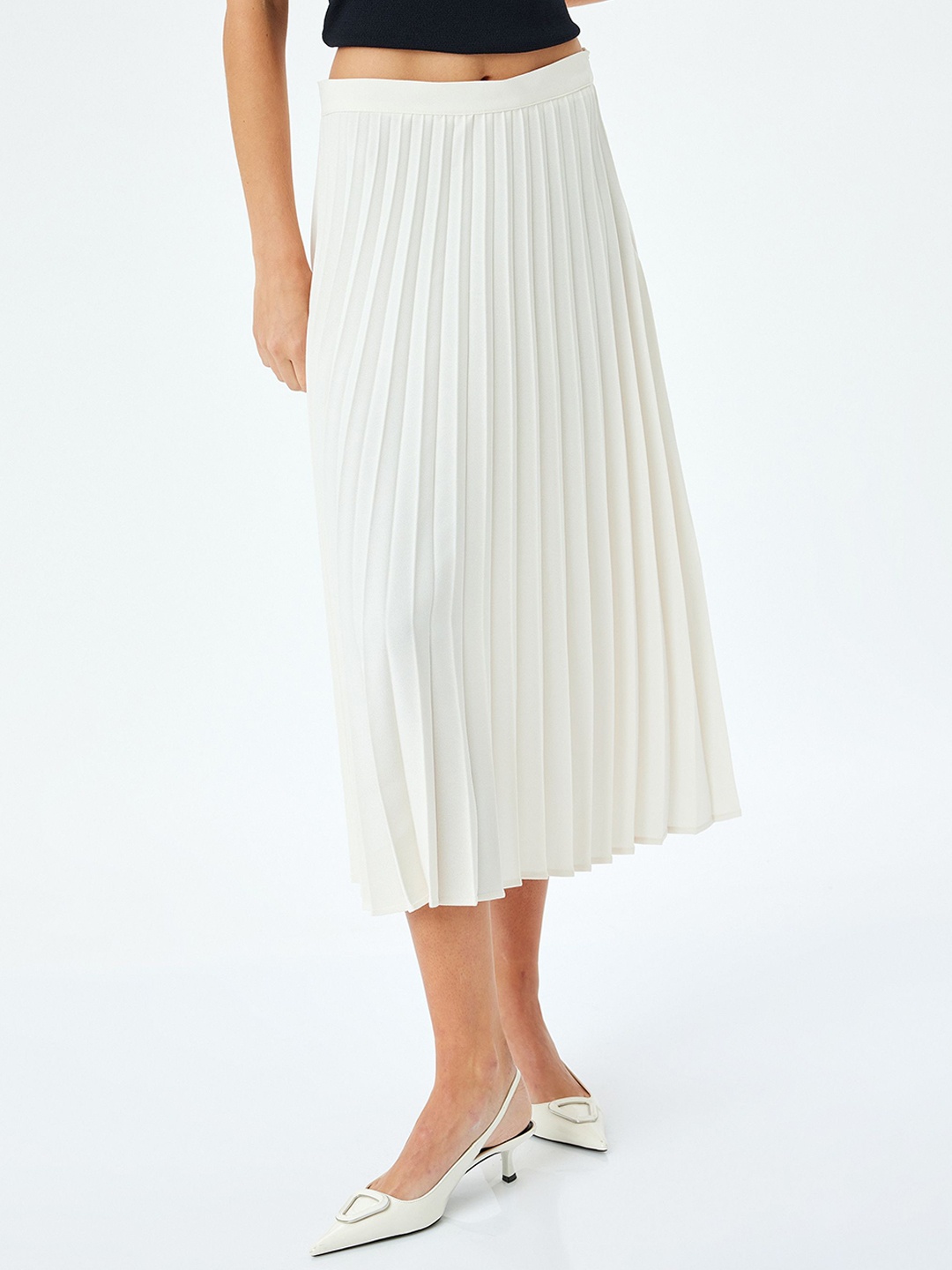 

Koton Women Pleated A-line Midi Skirt, Off white