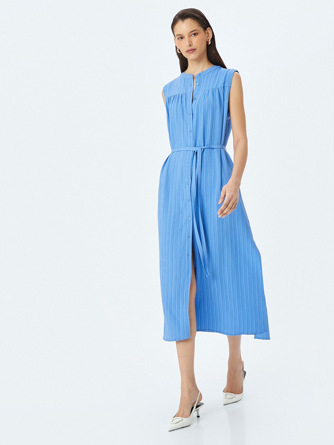 

Koton Women Round Neck A-Line Midi Dress, Blue