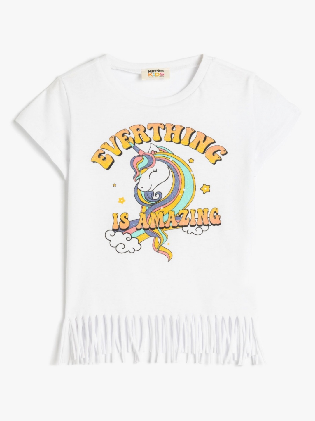 

Koton Girls Typography Printed Applique T-shirt, White