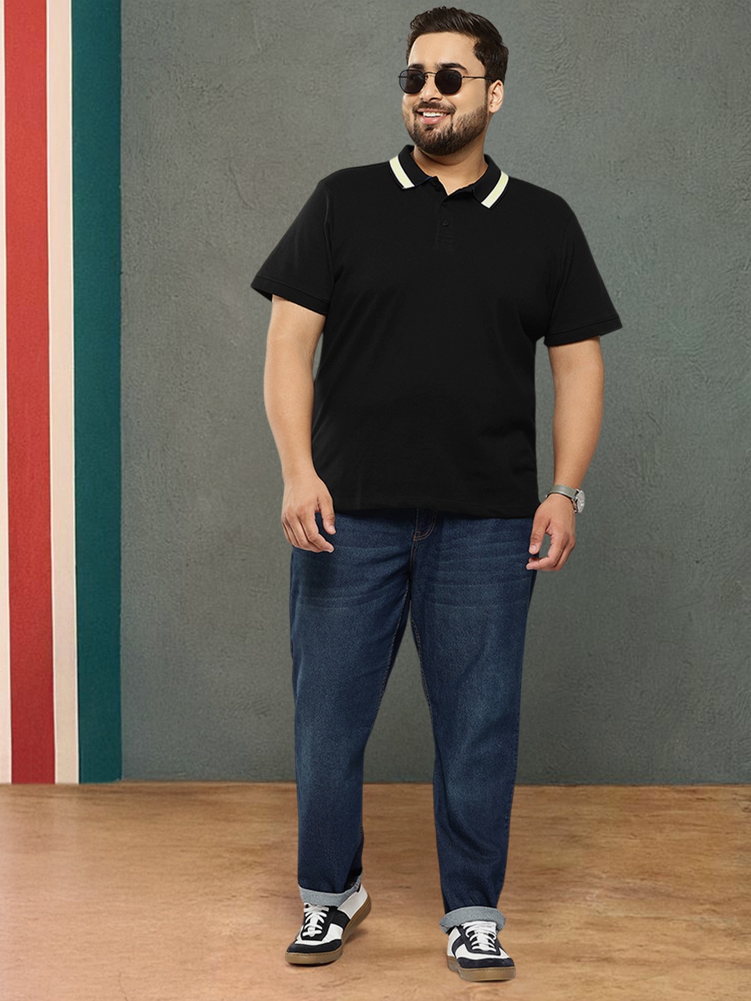 

Sztori Plus Size Polo Collar T-Shirt, Black