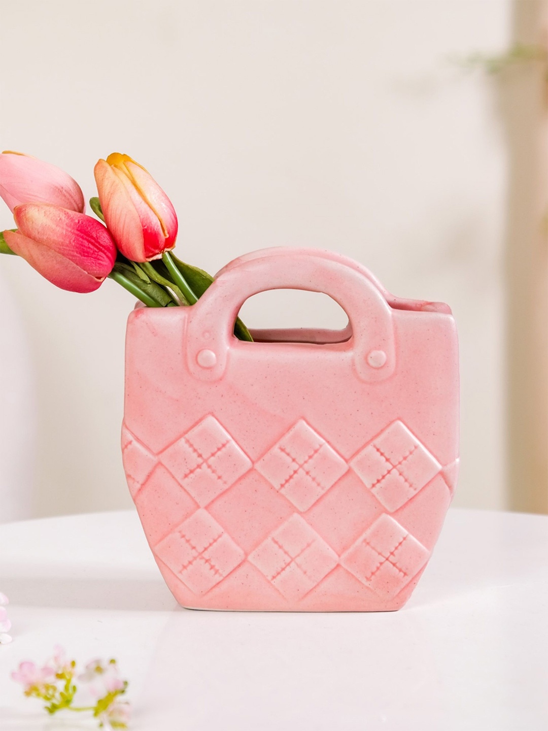 

Nestasia Pink Diamond Textured Ceramic Mini Bag Vase