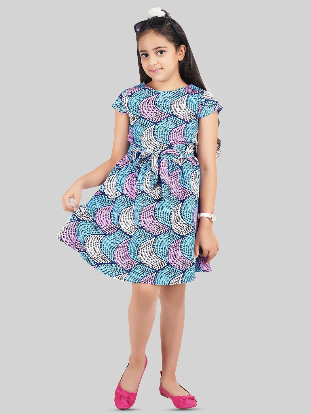 

BEING NAUGHTY Girls Round Neck Fit & Flare Dress, Blue