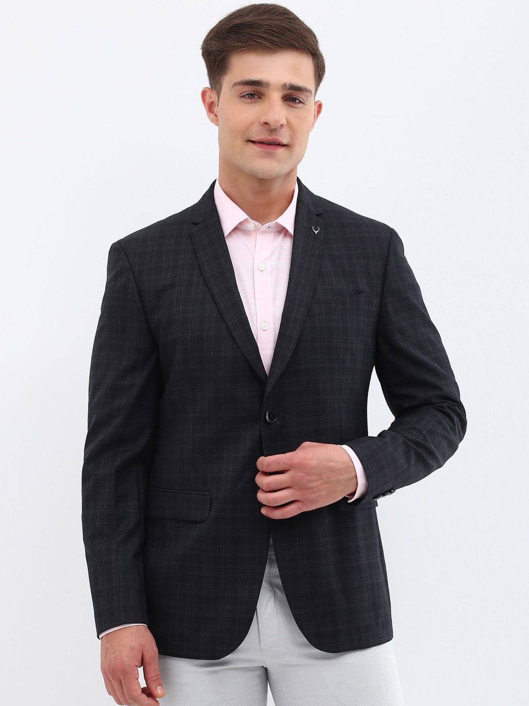 

Allen Solly Checked Slim-Fit Single-Breasted Formal Blazer, Charcoal