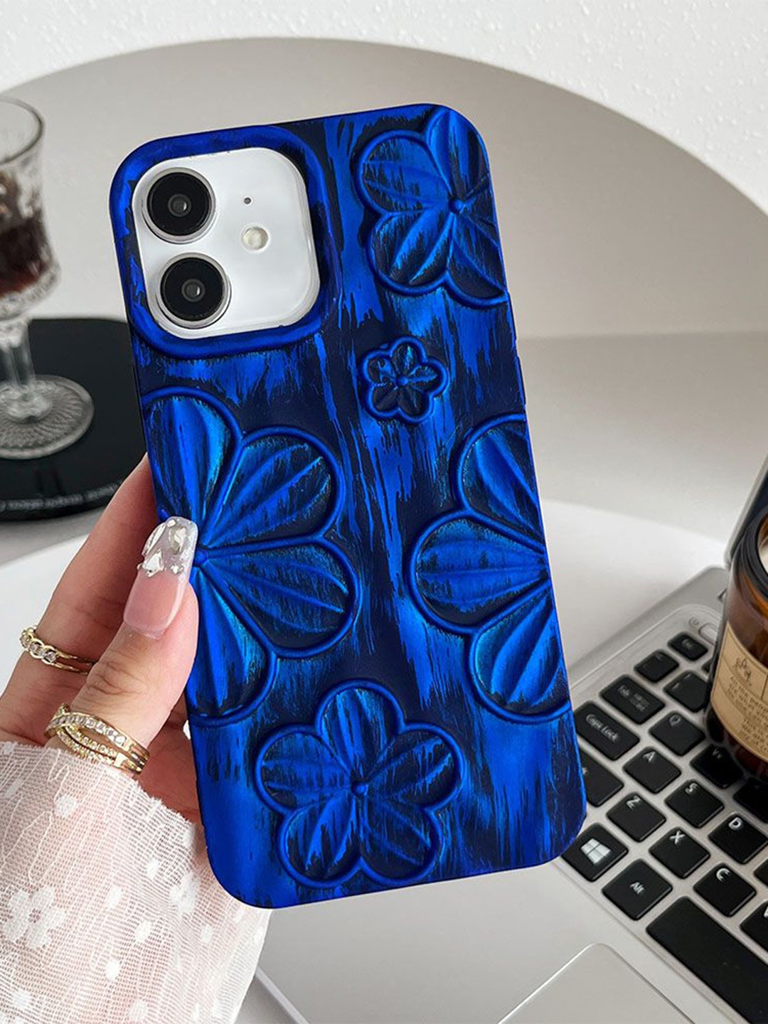 

Luxury Kase Floral Printed iPhone 11 Back Case Mobile Accessories, Navy blue