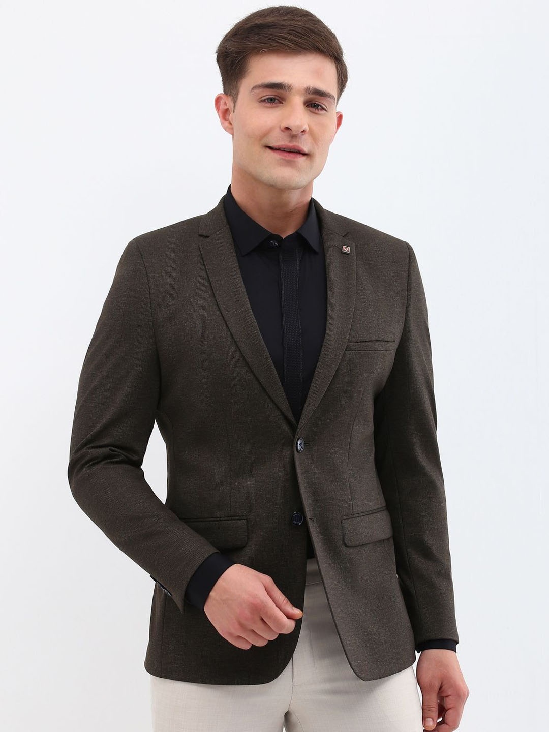 

Allen Solly Men Textured Slim Fit Single-Breasted Blazer, Brown