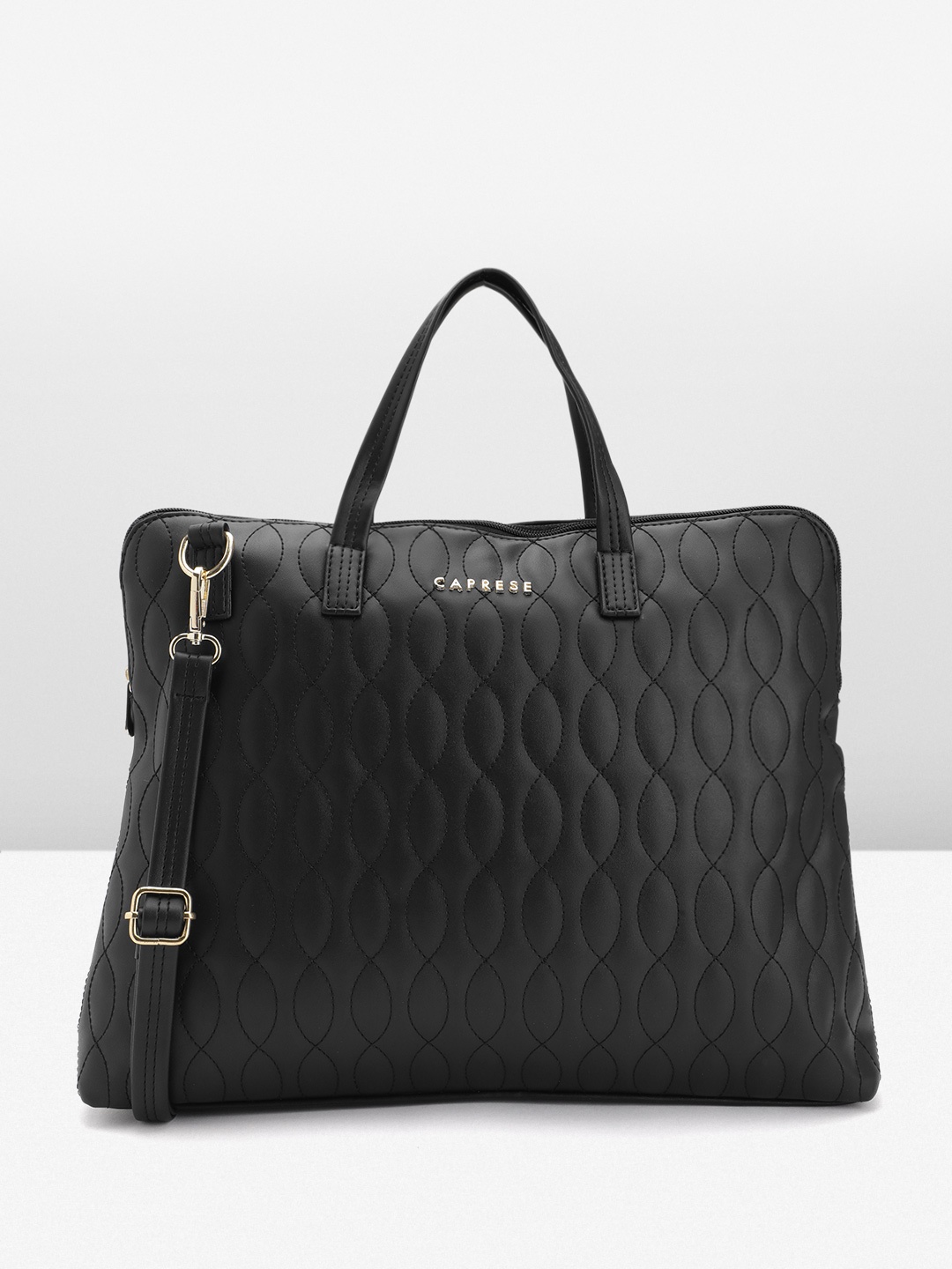 

Caprese Women Quilted Textured Laptop Bag, Black