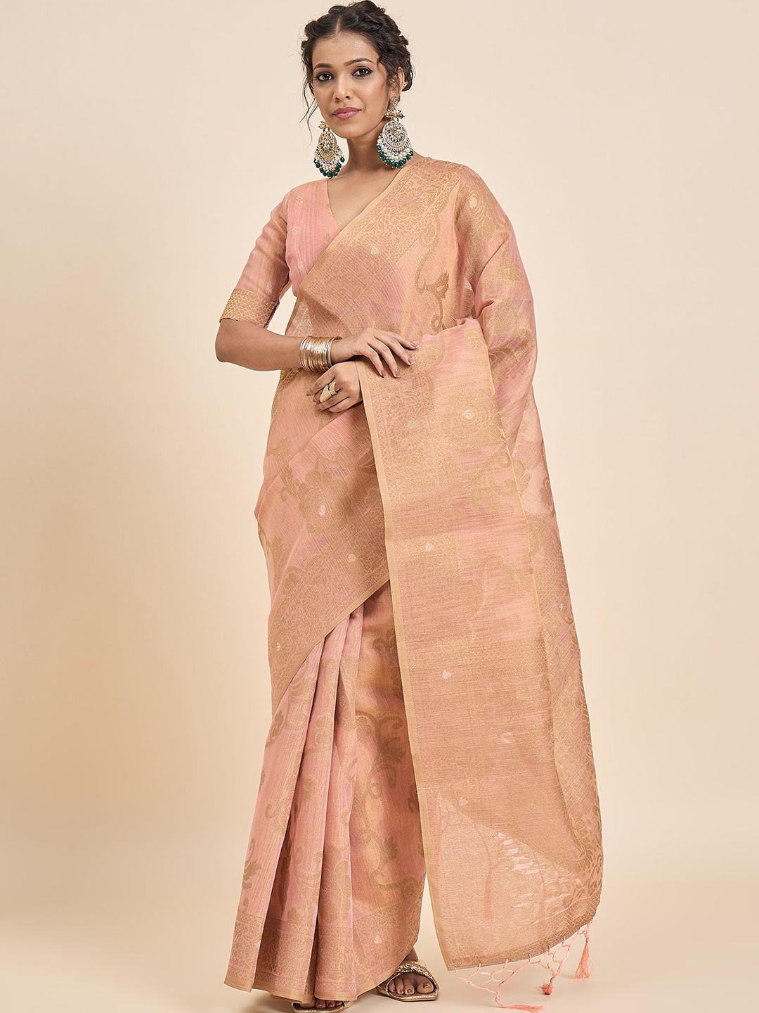

Dori Woven Design Zari Banarasi Saree, Peach