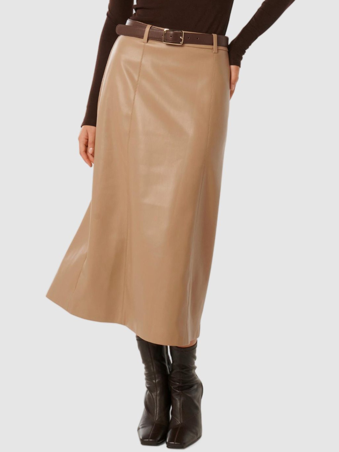 

Forever New A-Line Leather Belted Midi Skirt, Nude