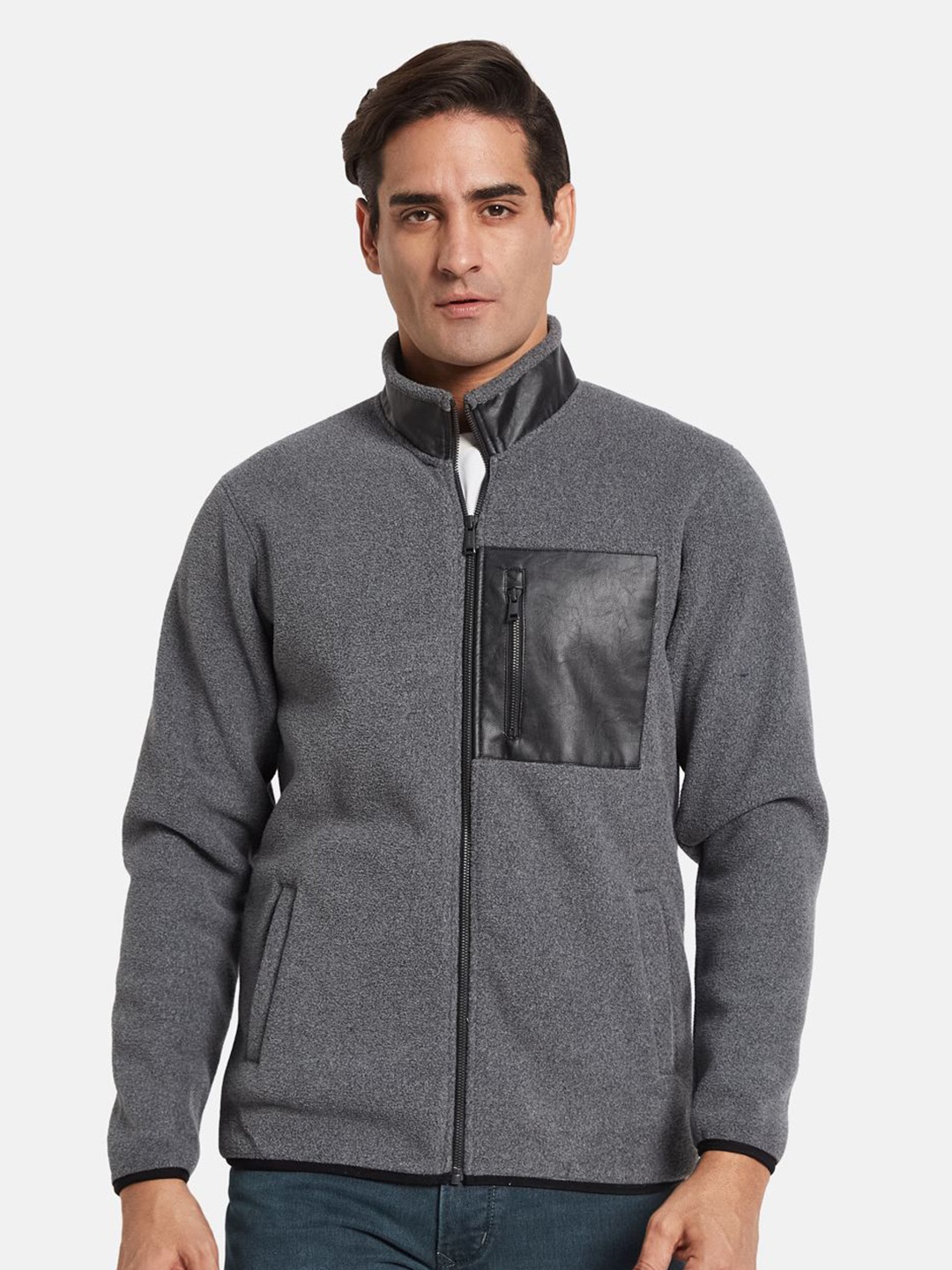 

Octave Men Mock Pocket Front-Open Sweatshirts, Grey