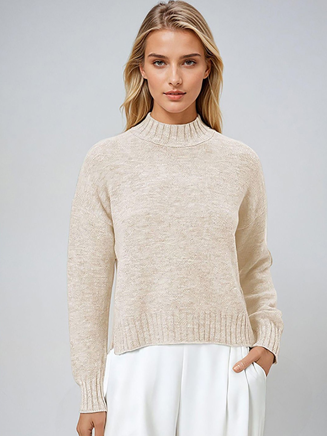 

Stylecast X Kotty Women Turtle Neck Pullover Sweater, Beige