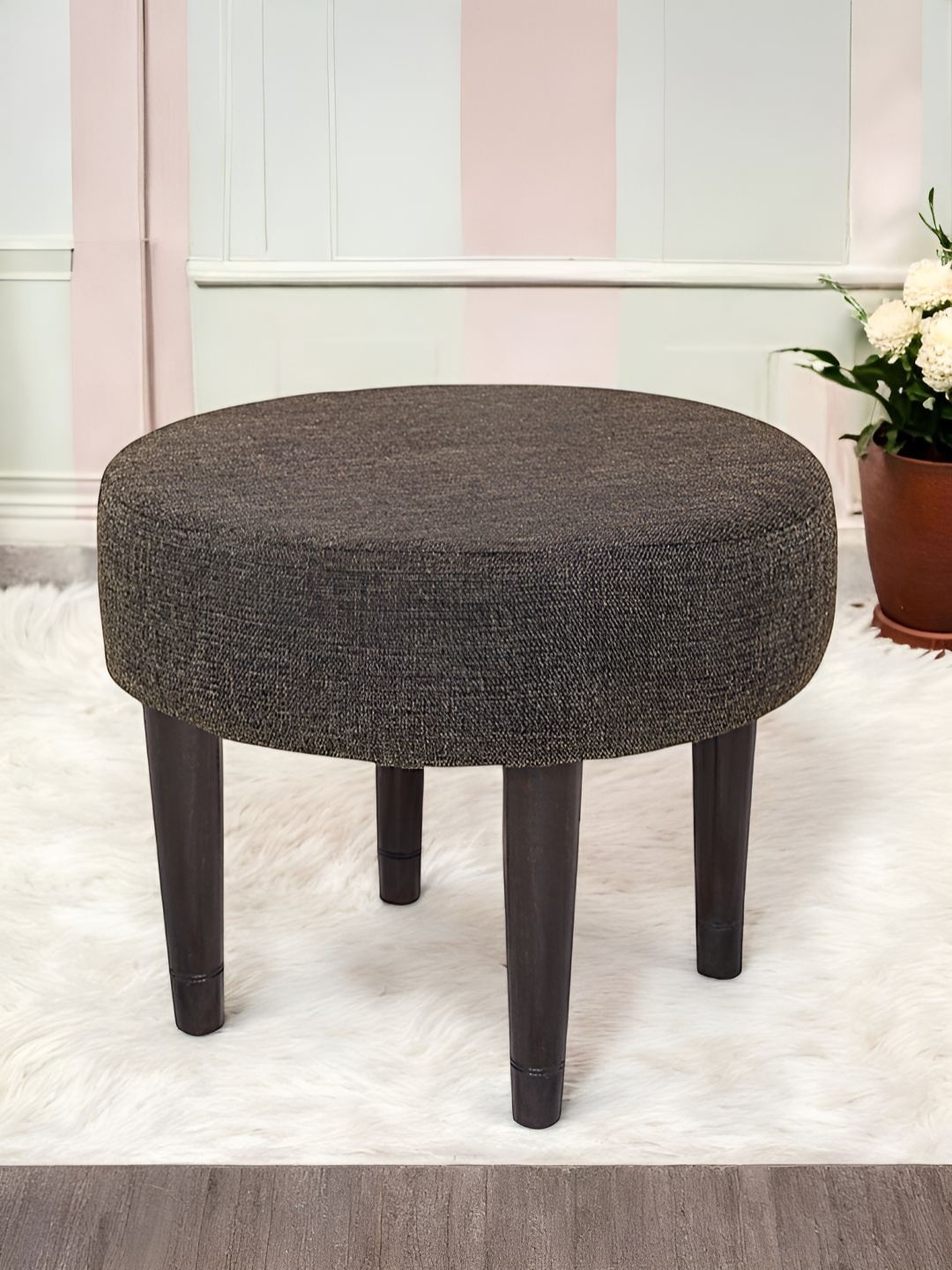 

Ikiriya Nayla Sheesham Wood Jute Upholstery Contemporary Round Stool, Grey
