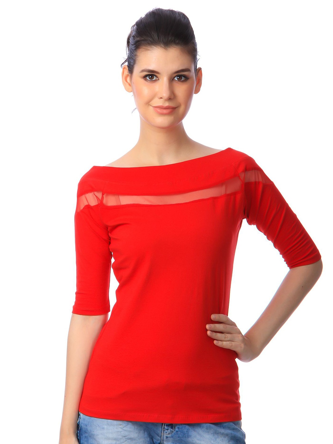 

BAESD Women Boat Neck Fitted Top, Red