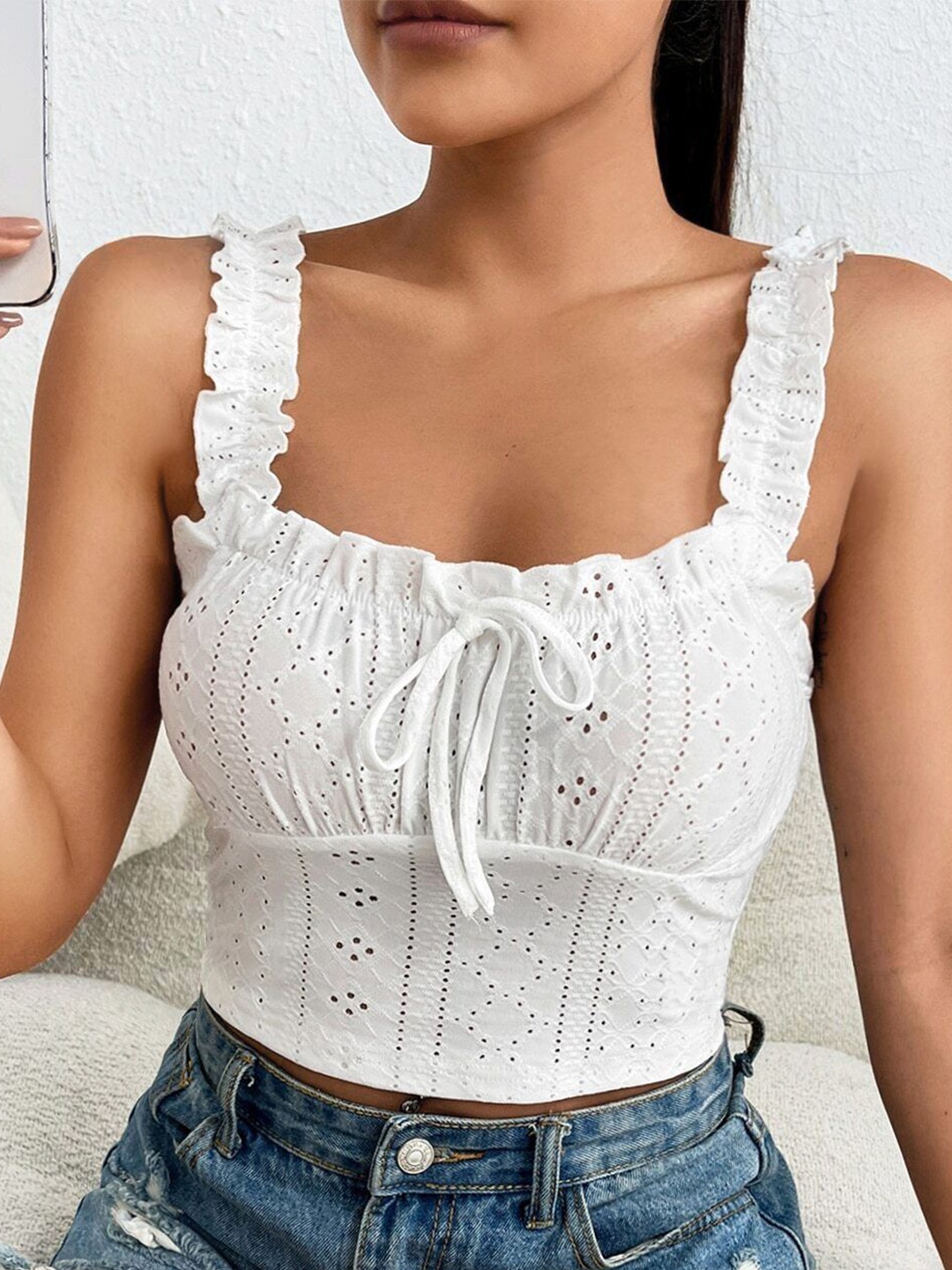 

Stylecast X Slyck Ruffles Fitted Crop Top, White