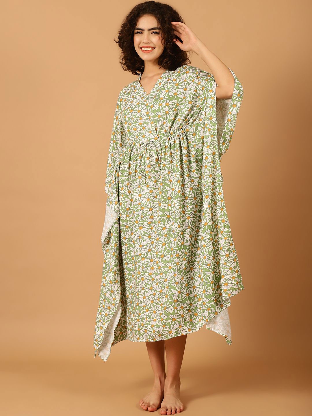 

Blissence Women Floral Printed Kaftan Nightdress, Green