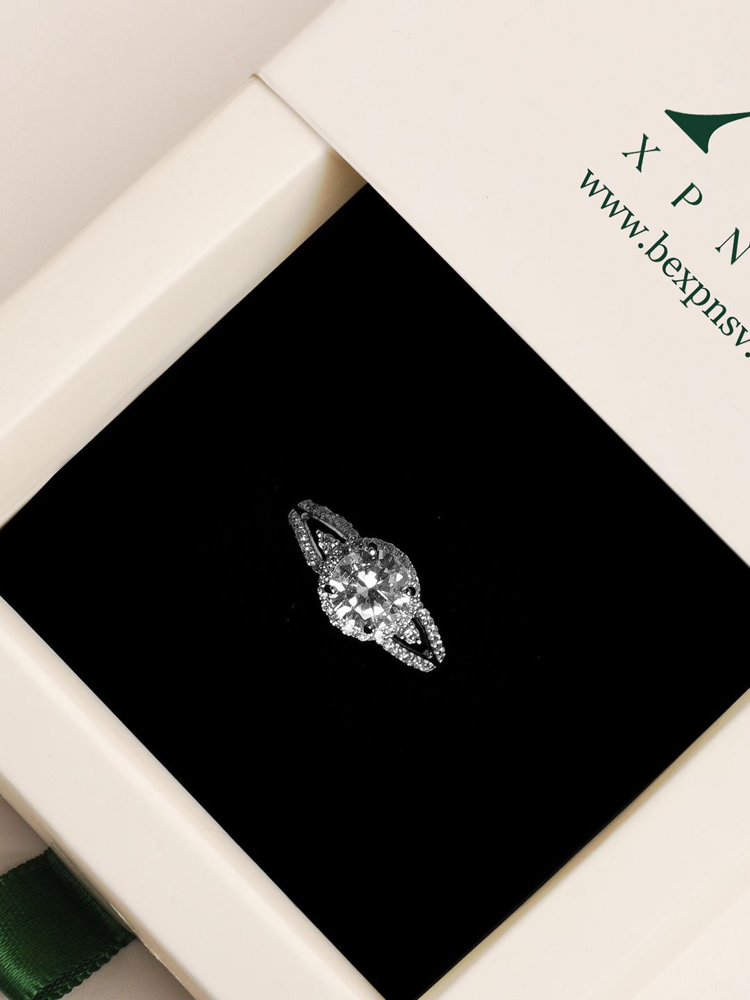 

XPNSV Silver-Plated Stone-Studded Adjustable Finger Ring