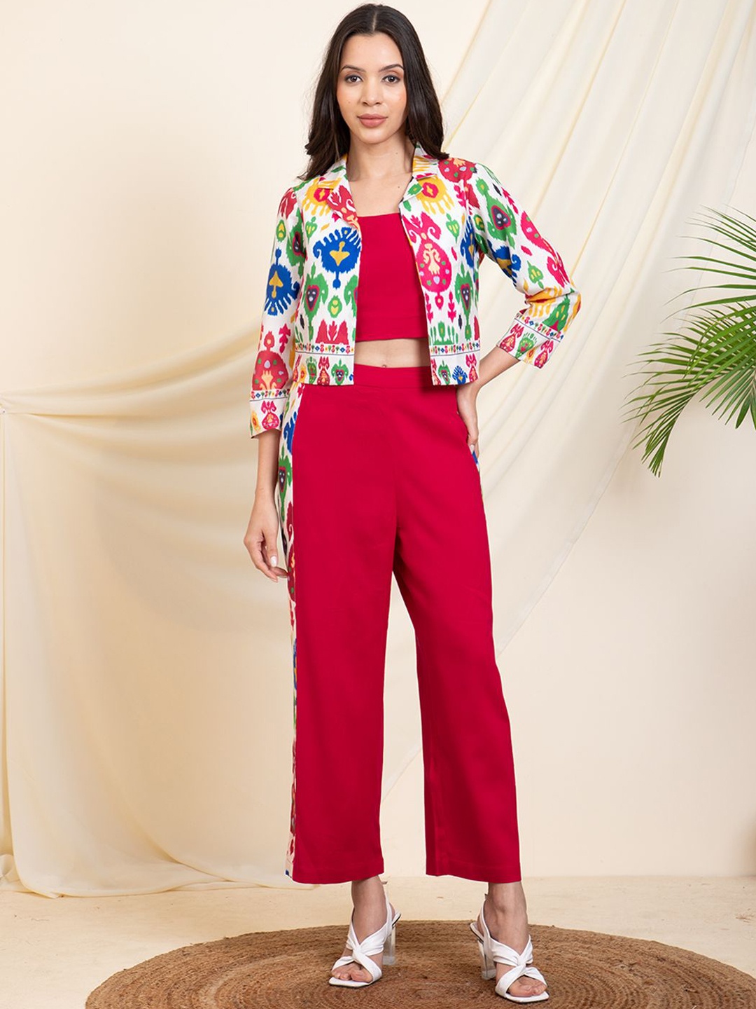 

DEEBACO Printed Blazer Top & Trousers Co-Ords Set, Magenta