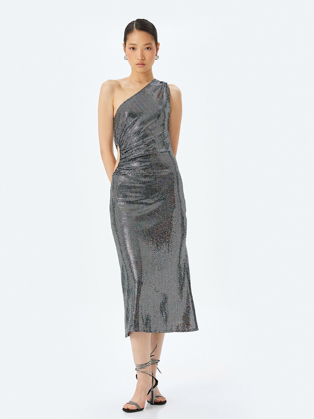

Koton Women Embellished Sheath Midi Dress With Cut-Outs Detailed, Silver