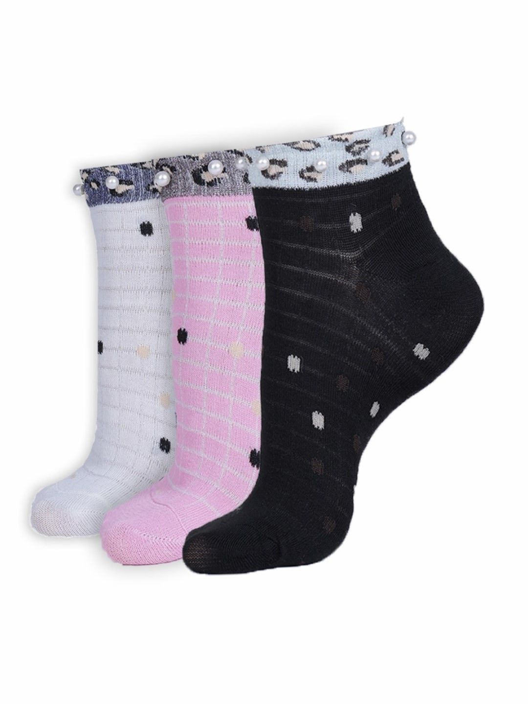 

Dollar Women Pack Of 3 Patterned Ankle-Length Socks, Black