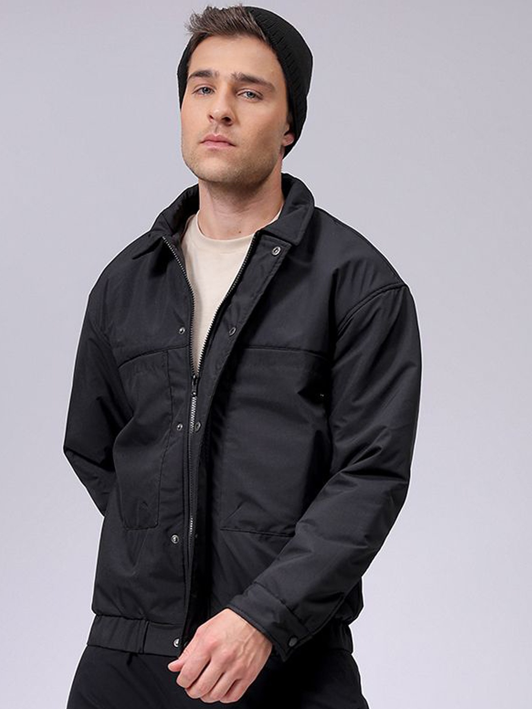 

The Indian Garage Co Men Quilted Jacket with Embroidered, Black