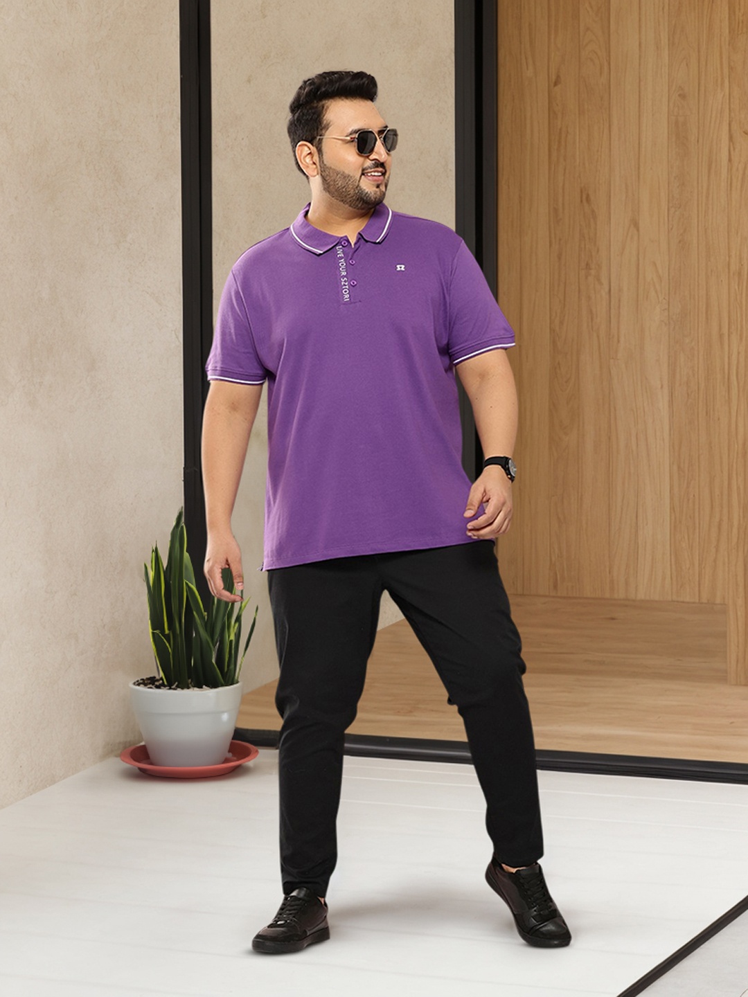 

Sztori Plus Size Polo Collar Pure Cotton T-shirt, Purple