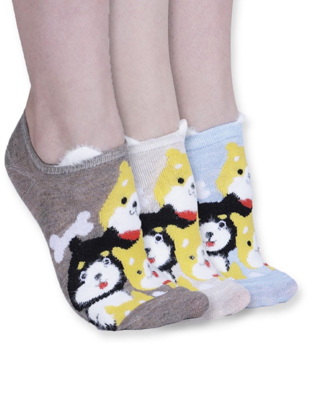 

Dollar Women Pack Of 3 Printed Shoe Liner-Length Cotton Socks, Blue
