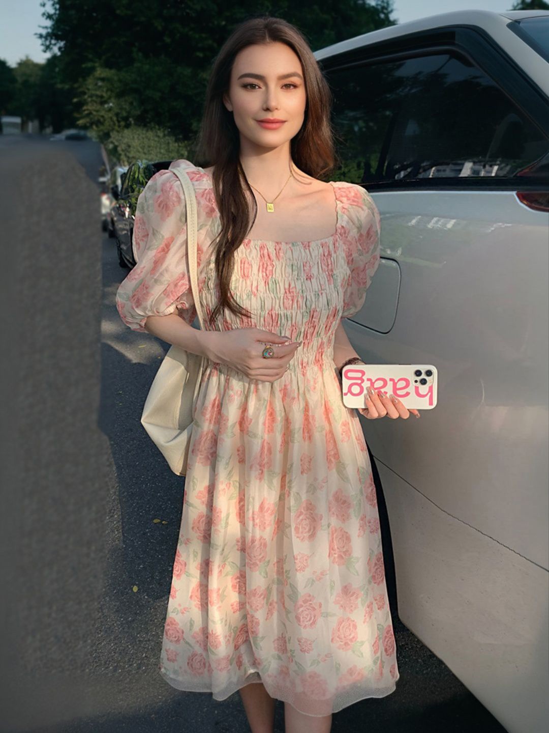 

StyleCast Women Floral Printed Puff Sleeves Fit & Flare Dress, Pink