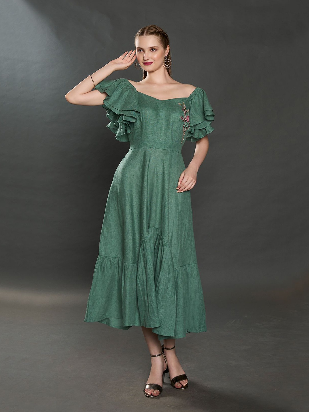 

ZILAIRE Linen Fit & Flare Dress, Green