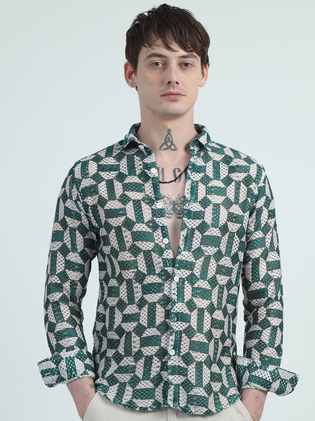 

BEVDAAS Men Comfort Opaque Casual Shirt, Green