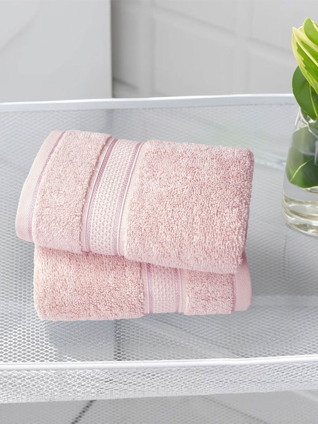 

MYTRIDENT 2-Pcs Pink 600 GSM Pure Cotton Hand Towels