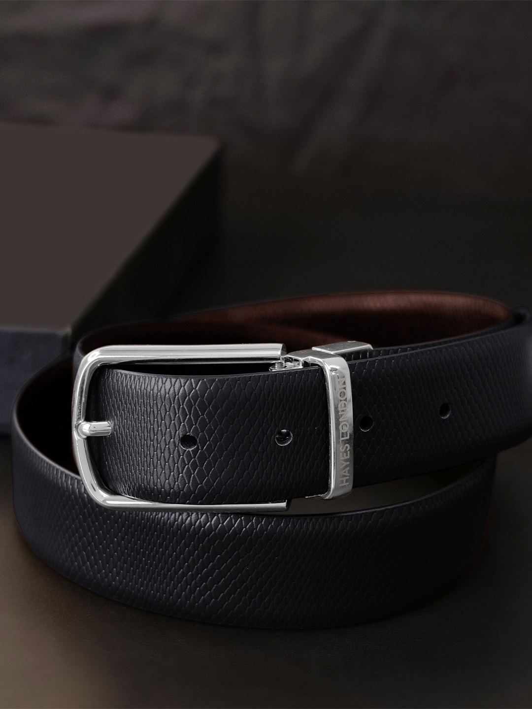 

Hayes London Men Belt Premium Genuine Formal Reversible Leather, Black