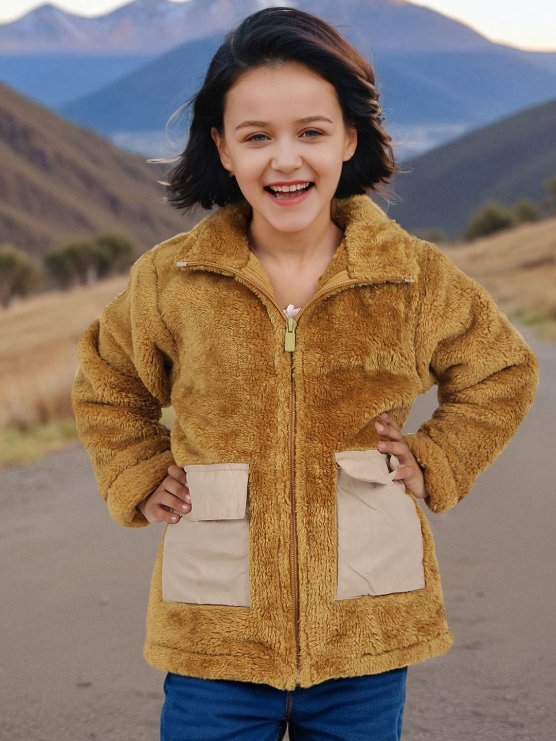 

INCLUD Girls Winterwear Zipper Jacket, Brown