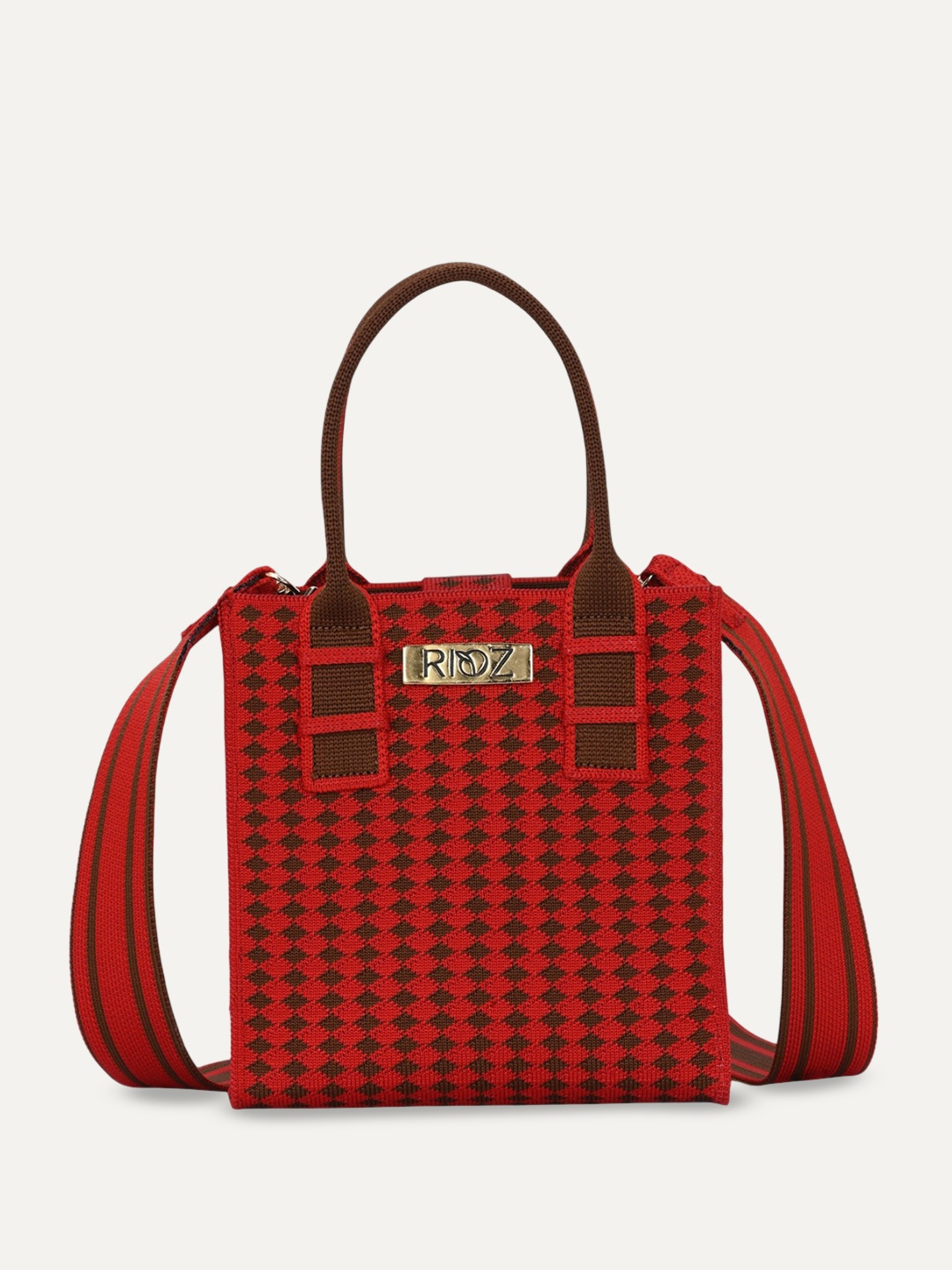 

Rioz Geometric Oversized Structured Handheld Bag with Cut Work, Red