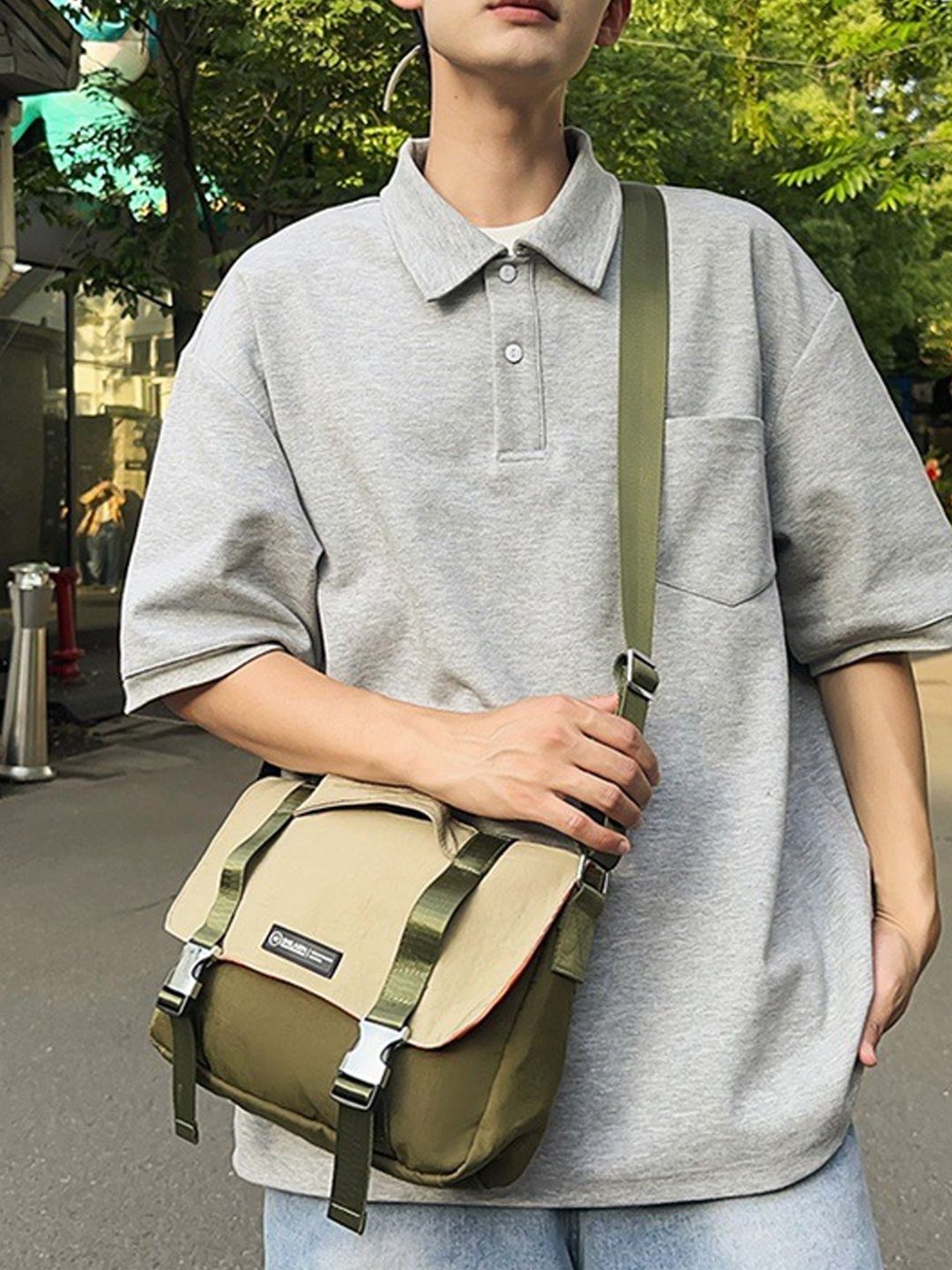 

StyleCast Green & Beige Men Colourblocked Cross Body Bag