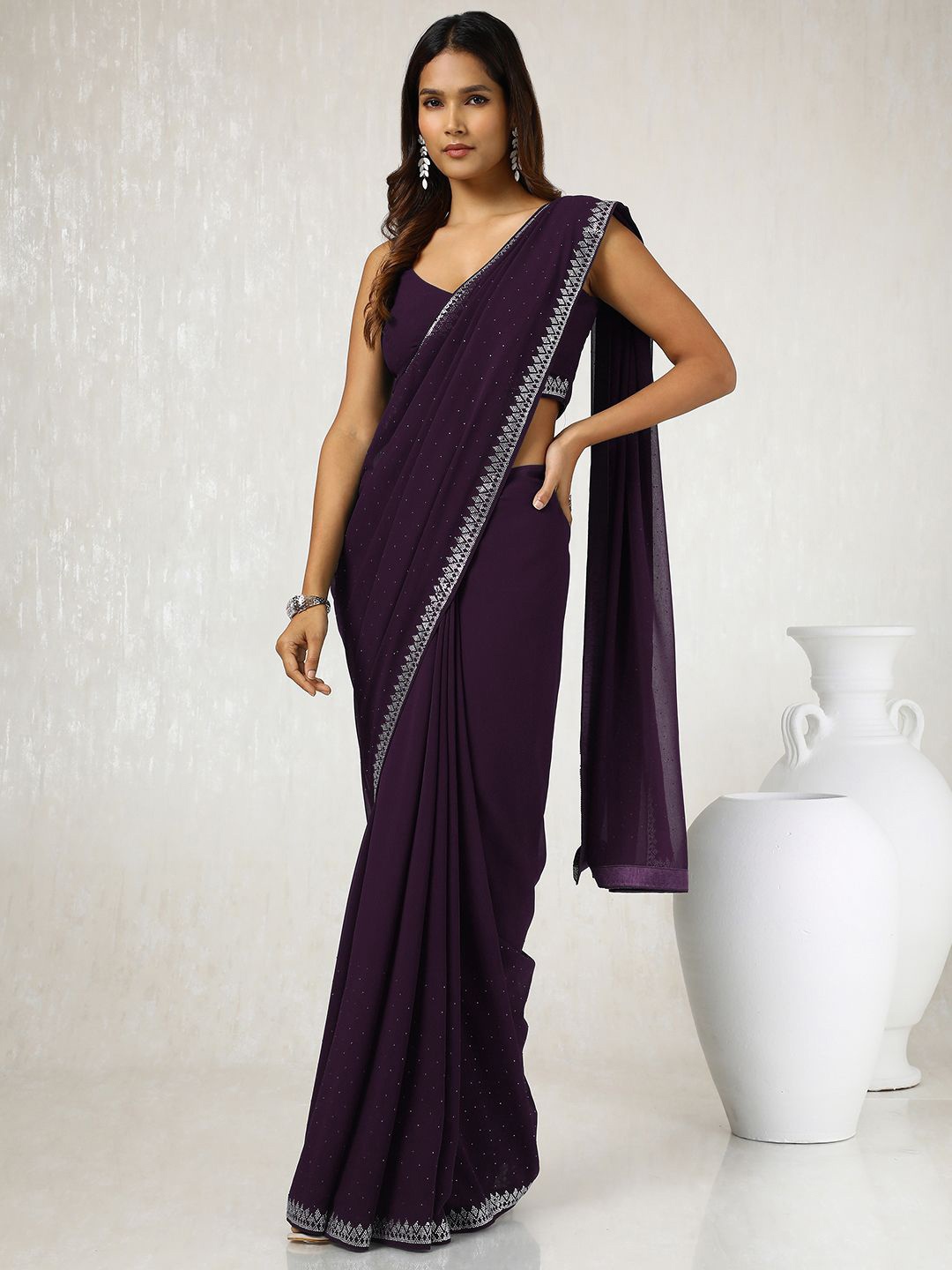 

Soch Embellished Beads and Stones Pure Georgette Party Wear Saree, Purple