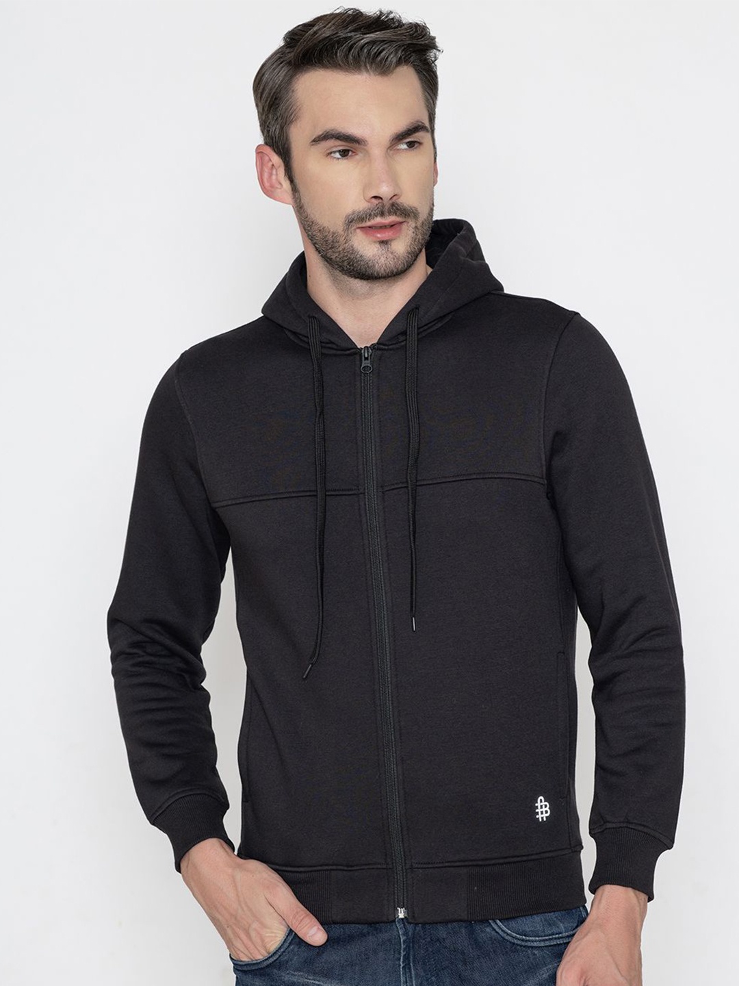

Bonjour Men Hooded Front-Open Sweatshirt, Black