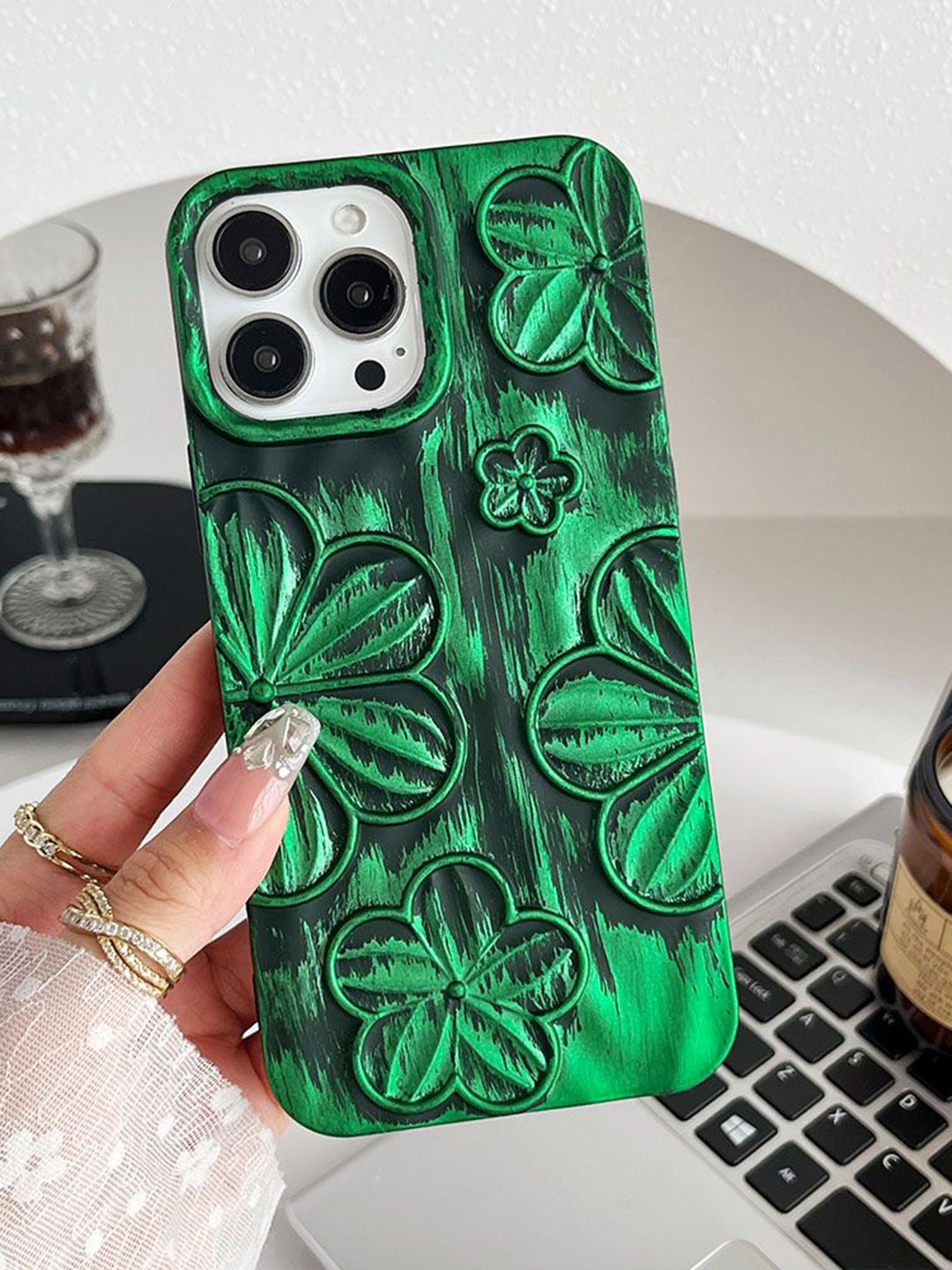 

Luxury Kase Floral Printed iPhone 12 Pro Max Back Case Mobile Accessories, Green