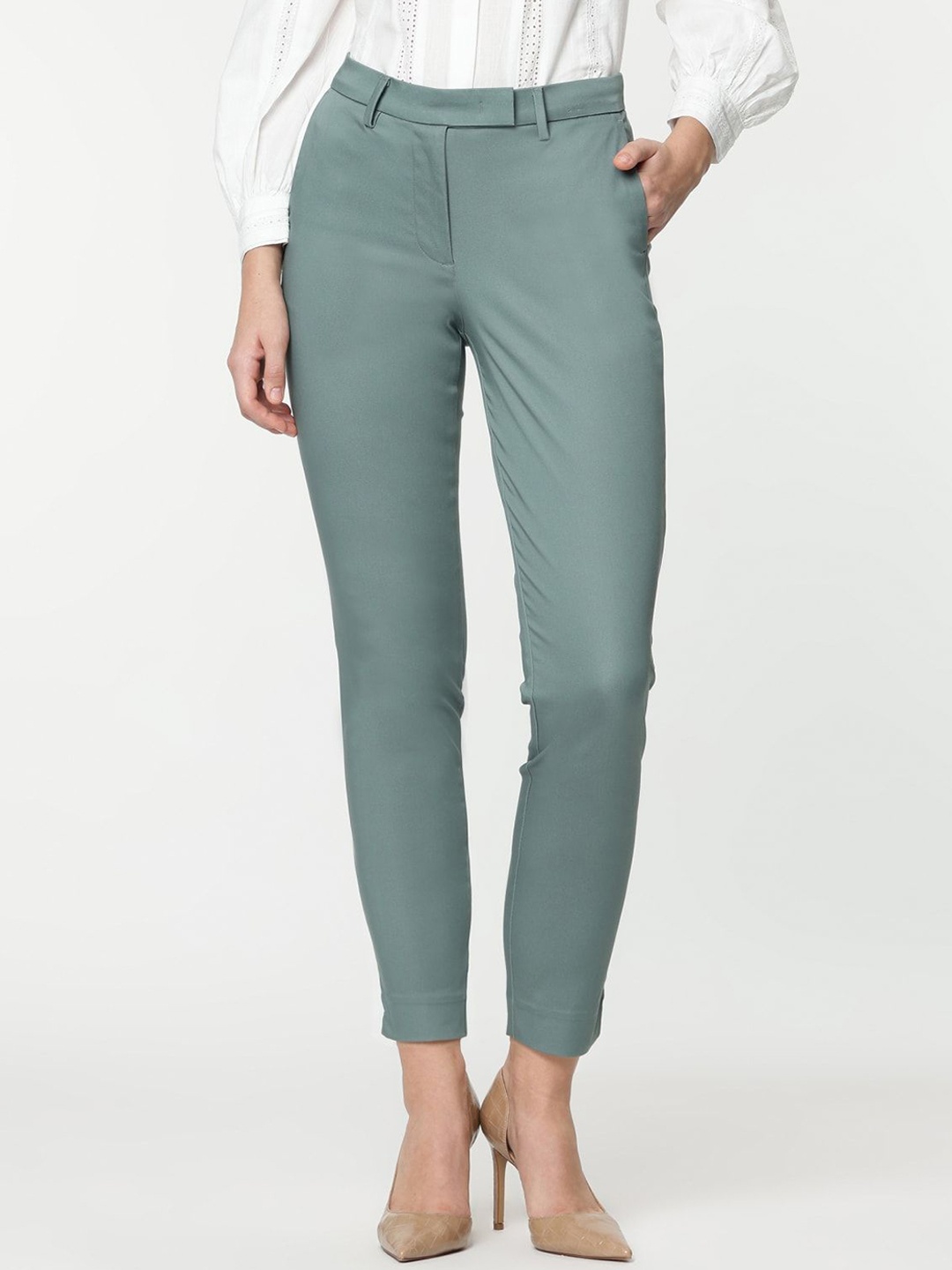 

Marks & Spencer Women Slim Fit High-Rise Trousers, Green