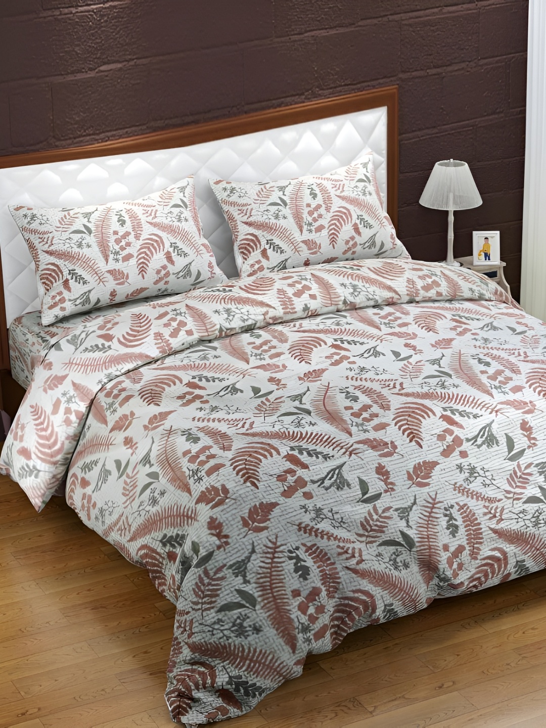 

Trance Home Linen Pure Cotton Printed King Rajai Cover/Blanket Cover/Quilt Cover with Zipper, Peach