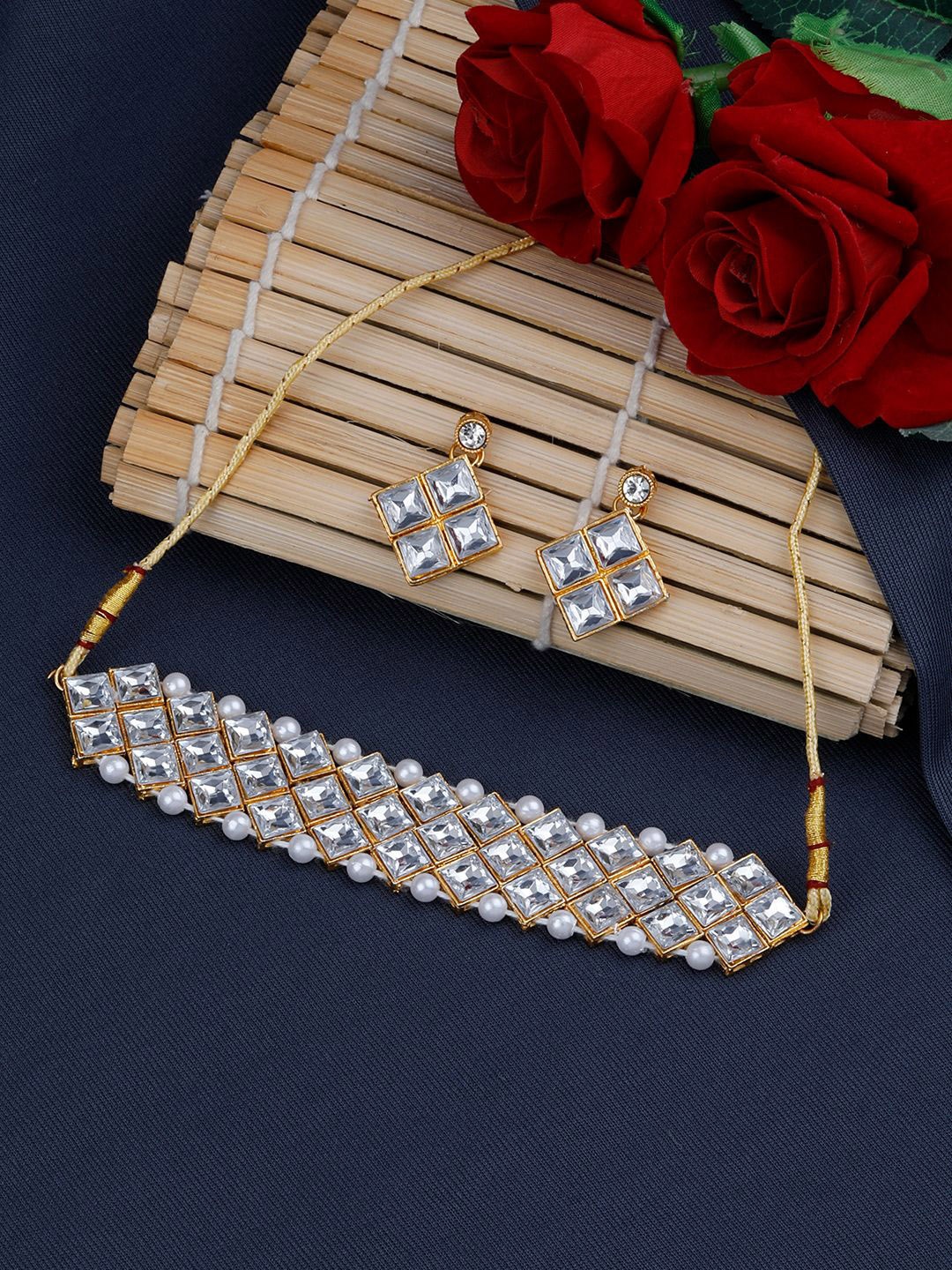 

Silver Shine Women Choker Jewellery Set, Gold