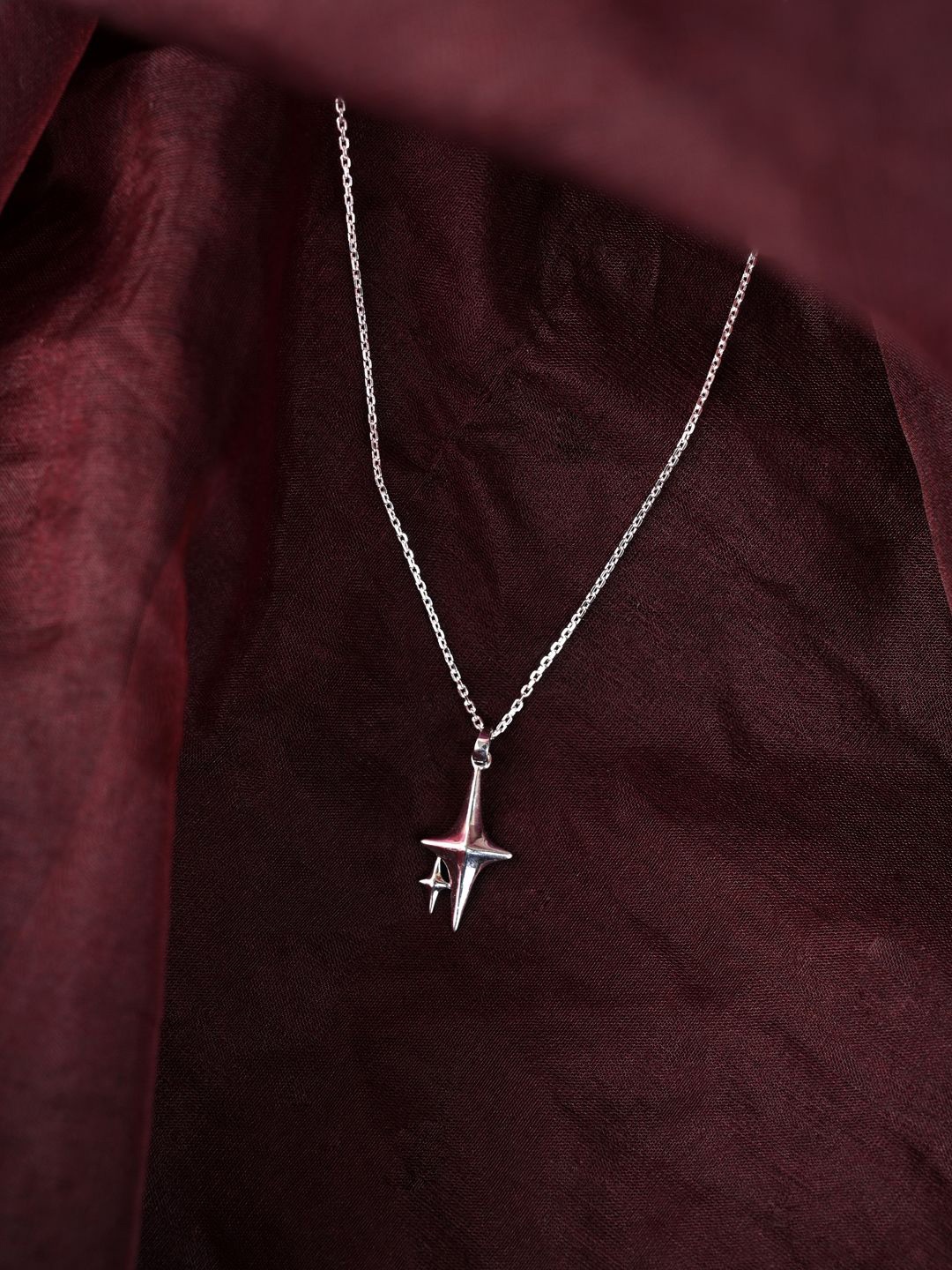 

Clara Rhodium-Plated Star Shaped Pendants with Chains, Silver