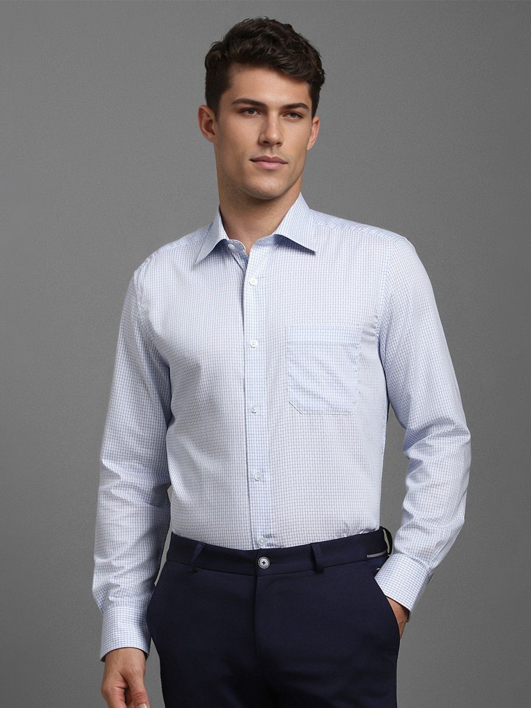 

Louis Philippe Men Classic Opaque Checked Formal Shirt, Blue