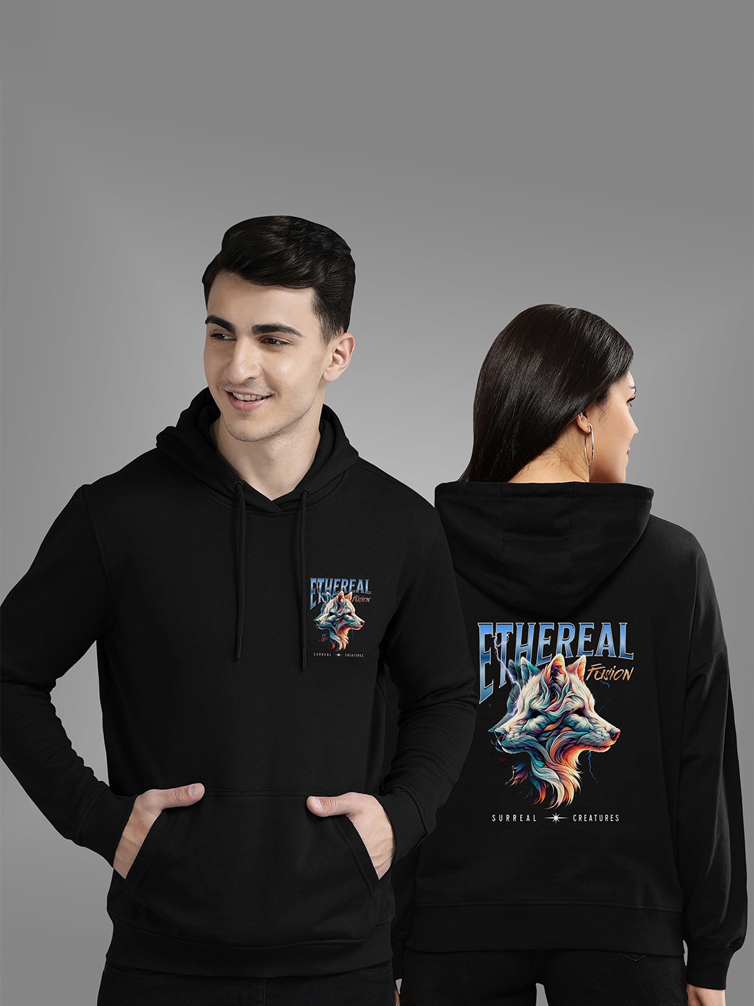 

BAESD Unisex Hooded Pullover Couple Sweatshirt, Black