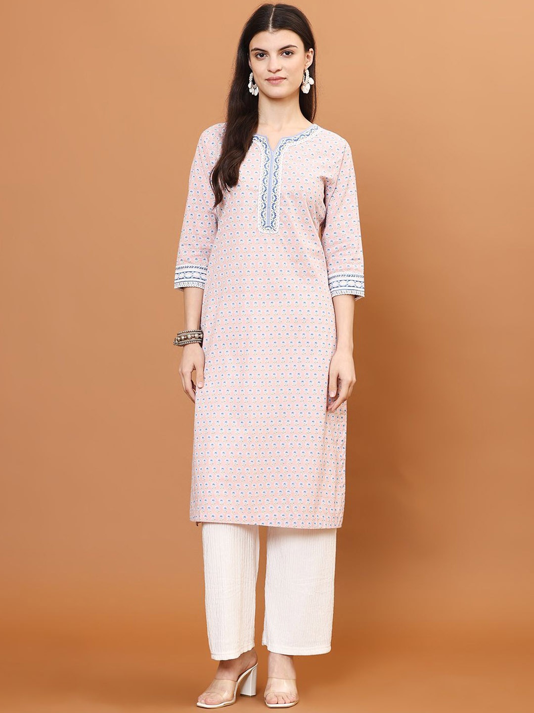 

Meena Bazaar Women Ethnic Motifs Printed Thread Work Kurta, Pink