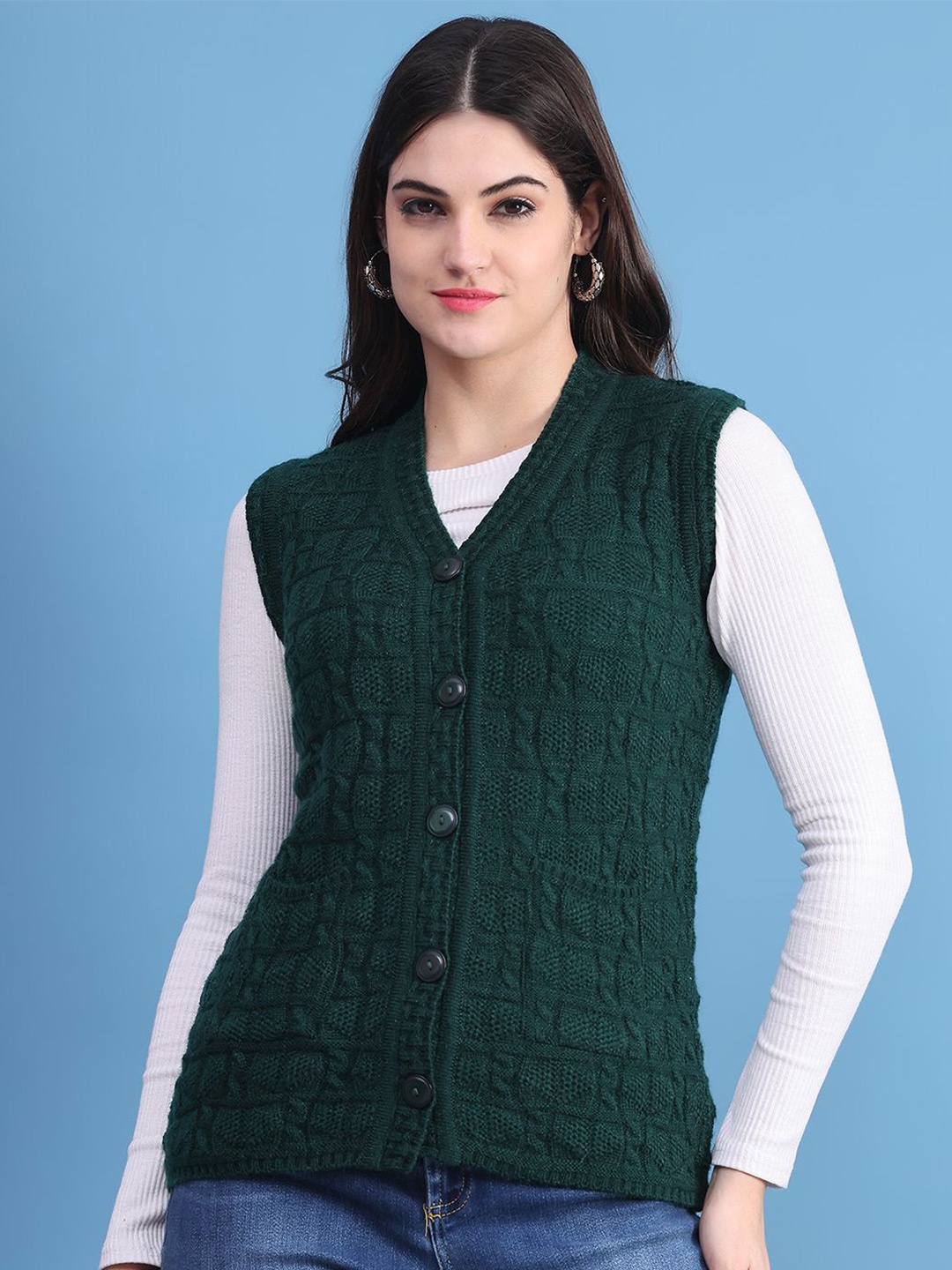 

VANYA Women V Neck Knitted Cardigan Sweaters, Green