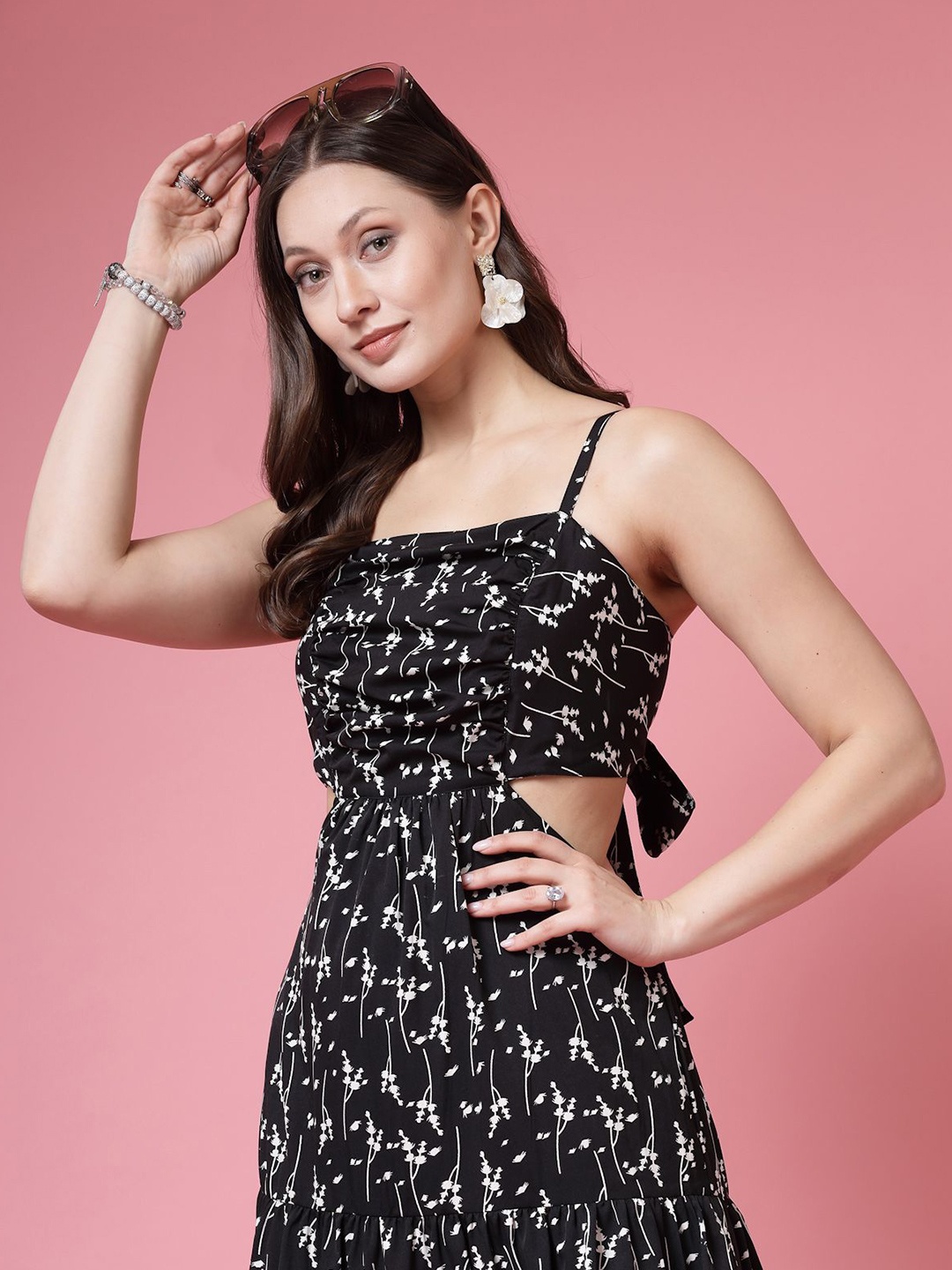

BEING NAUGHTY Women Floral Printed Fit & Flare Midi Dress, Black