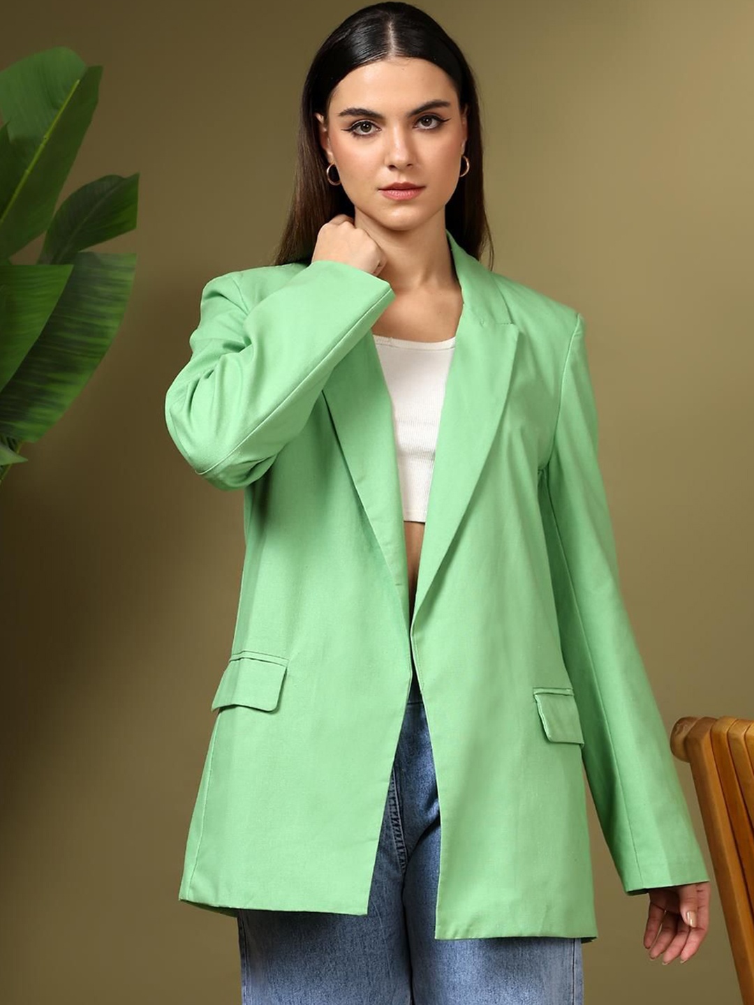 

Kotty Notched Lapel Single Breasted Blazer, Green