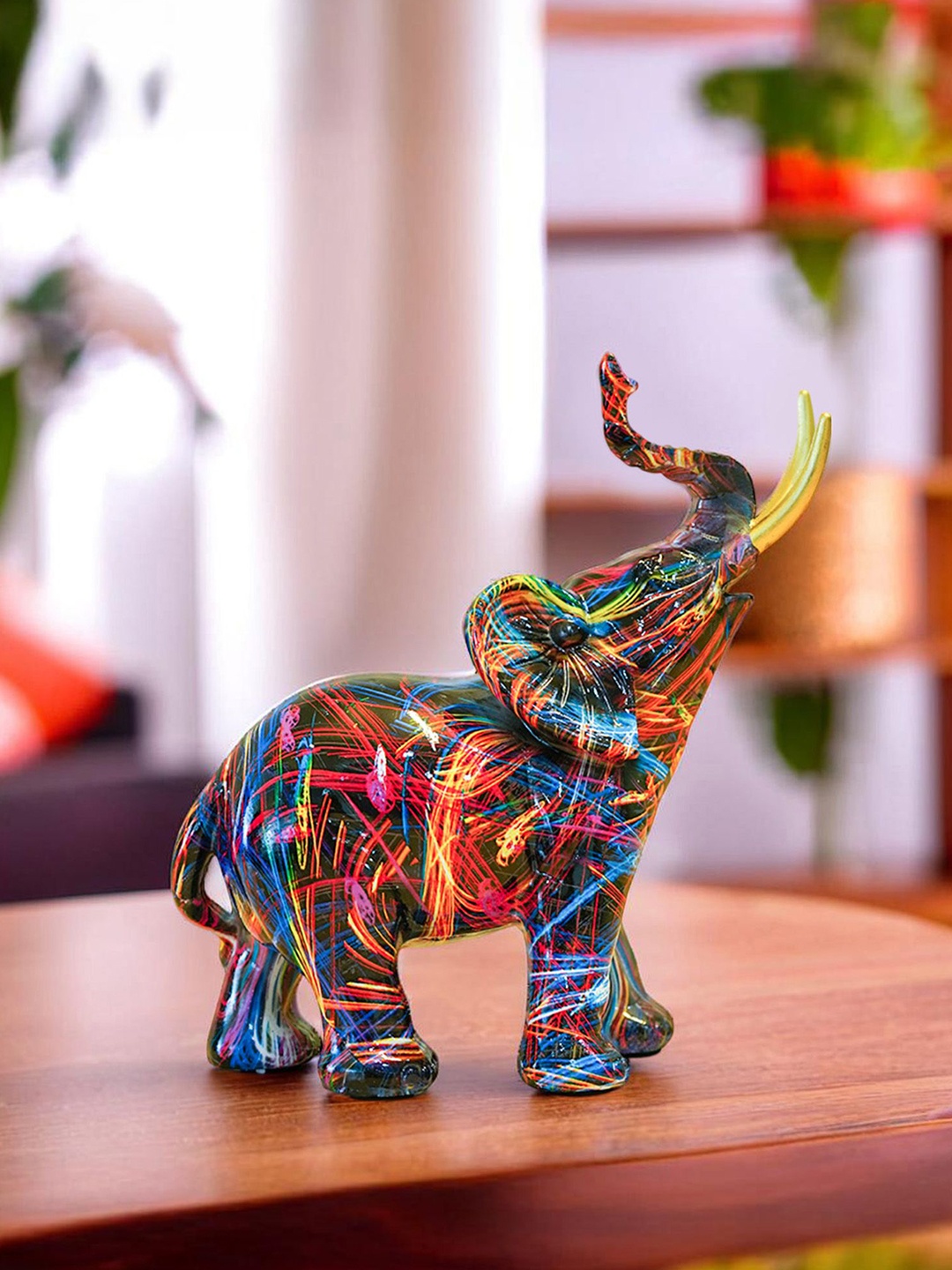 

Ekhasa Modern Abstract Graffiti Art Elephant Figurine Showpiece, Blue